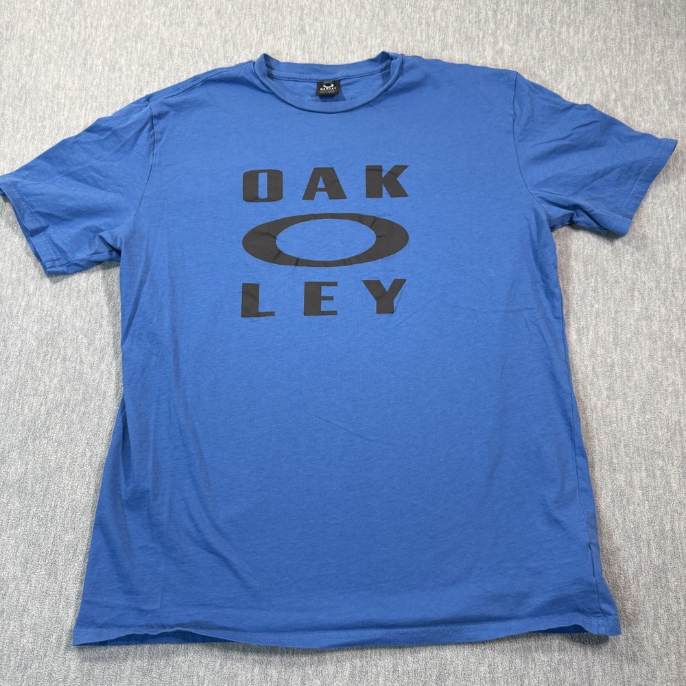 Oakley T-Shirt Men 2XL Blue Regular Fit Short Sleeve Graphic‎ Logo Spell Out Tee